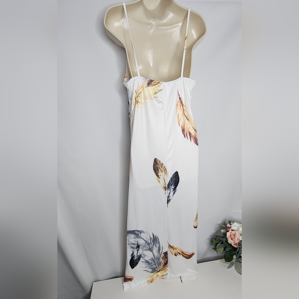 NEW‼️Elegant Feather Print Maxi Summer Dress M - Picture 7 of 10